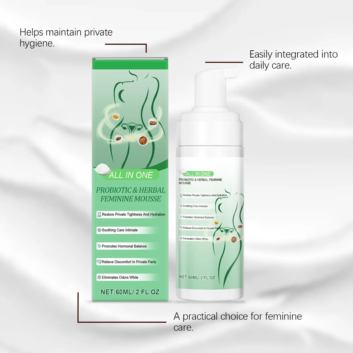 Herbal Women Private Part Care Mousse Gentle Cleanse Reduce Odor Ph Balance Anti-Itching Hydrating Feminine Hygiene Care Product