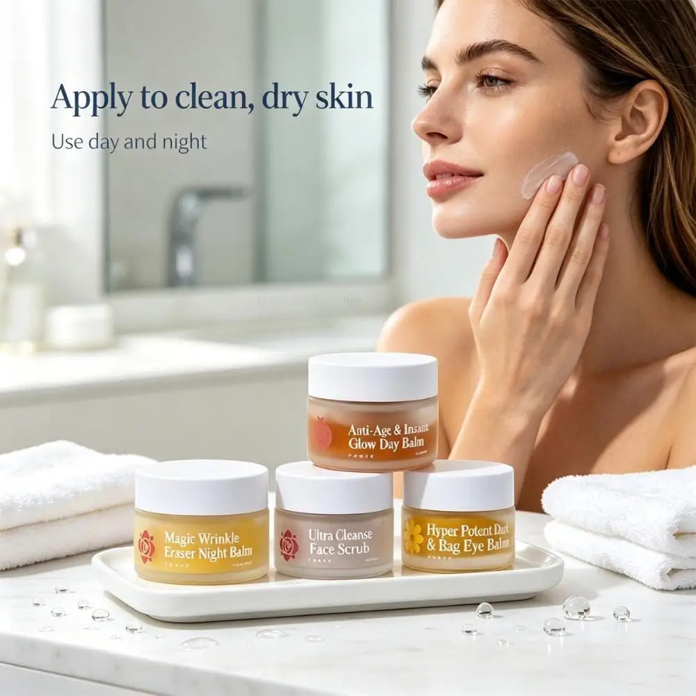 Froya Organics The Complete System For Mature Women's Skin Set Magic Wrinkle Eraser Night Balm Insane Glow Day Brand Cream Set