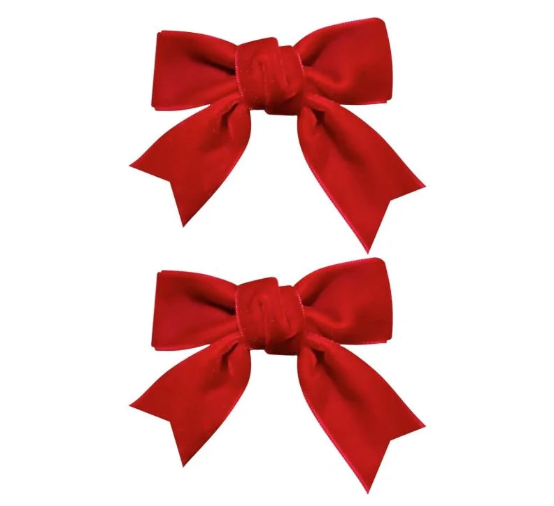 2pcs Christmas Velvet Ribbon Bows Hair Clips for Baby Girls Retro Red Green Handmade Hairpin Headwear New Year Hair Accessories