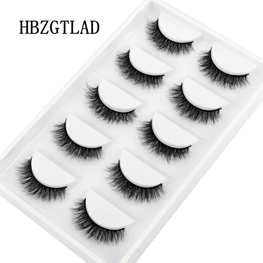 HBZGTLAD 5Pairs Handmade Mink Lashes Short False Eyelashes Dense Natural Long Messy Eye Lashes Reusable Stage Makeup Eyelashes