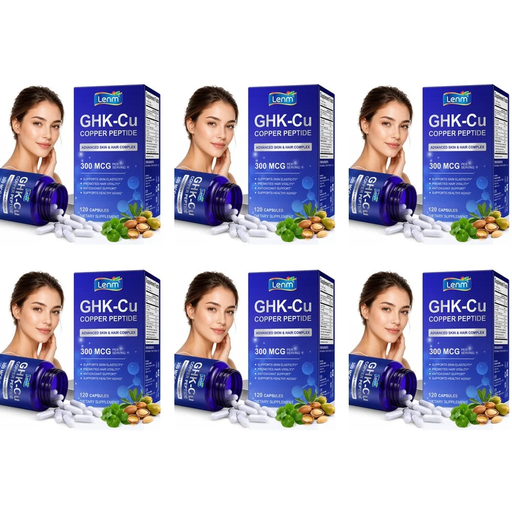 Lenm Liposomal GHK-Cu Copper Peptide - 120 Vegan Capsules with Biotin Phytoceramides for Skin Elasticity & Hair Growth Support