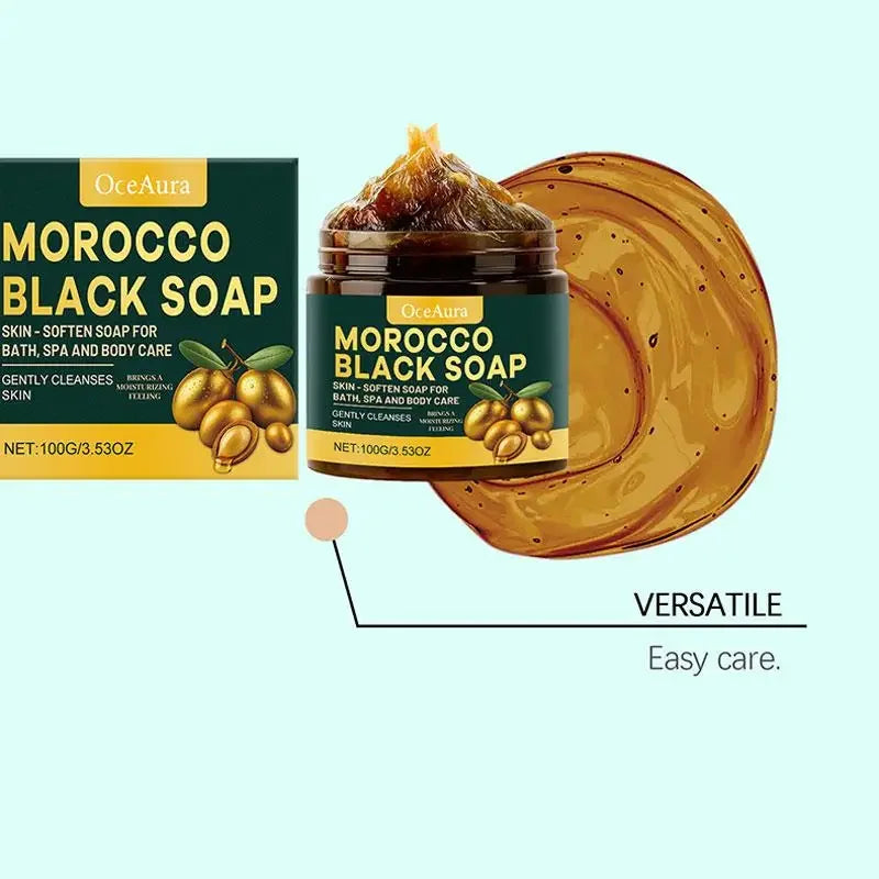 Moroccan Black Soap Deep Cleansing Gentle Care Moisturizing Body Soap with Olive & Argan Oil for Soft Smooth Skin 100g