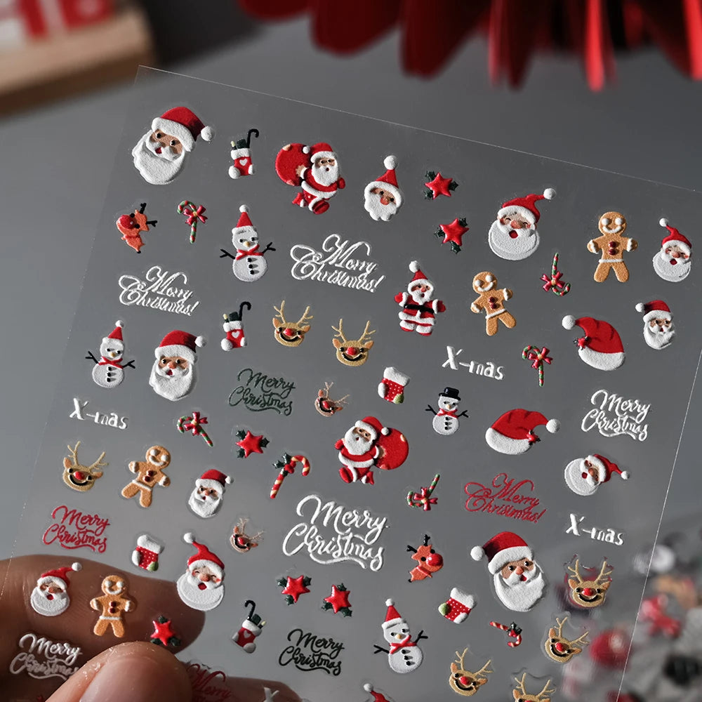 1sheet 5D Holly Berries Christmas Nail Declas Cute Polka Dots Christmas Trees Nail Stickers Gingerbread Man Snowflake Manicure
