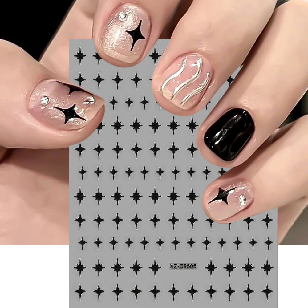 8pcs Cross Stars 3D Nail Art Stickers 8-color Galaxy Starburst Nail Decals Adhesive Slider DIY Nail Decoration Y2K Nail Supplies
