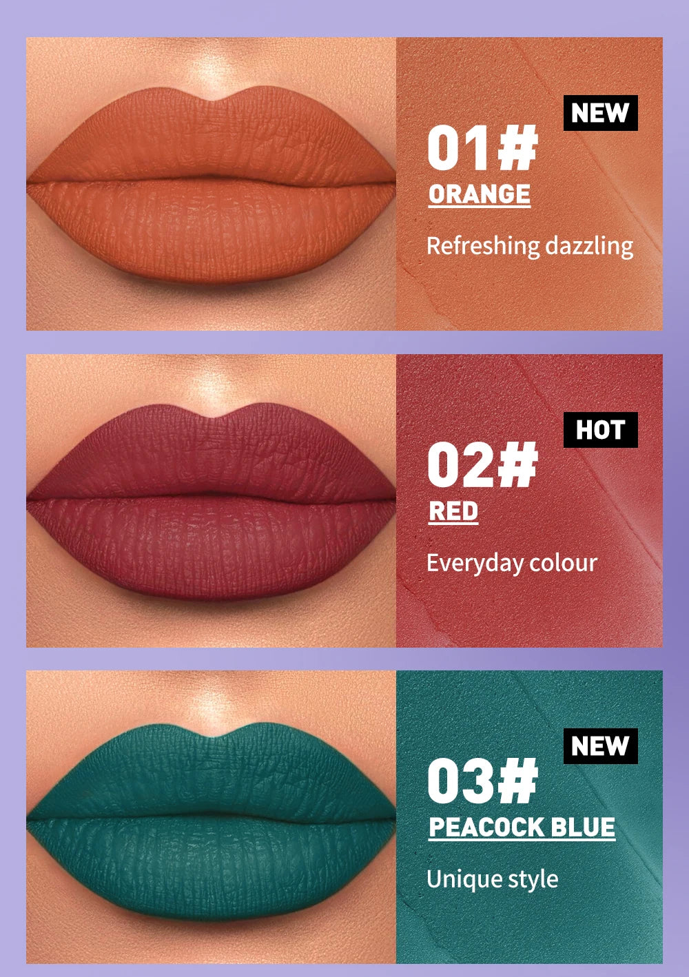 QIBEST Halloween Lipgloss Makeup Sets Matte Liquid Lipstick Waterproof Red Lipgloss Black Purple Orange Non-Stick Cup Lipstick