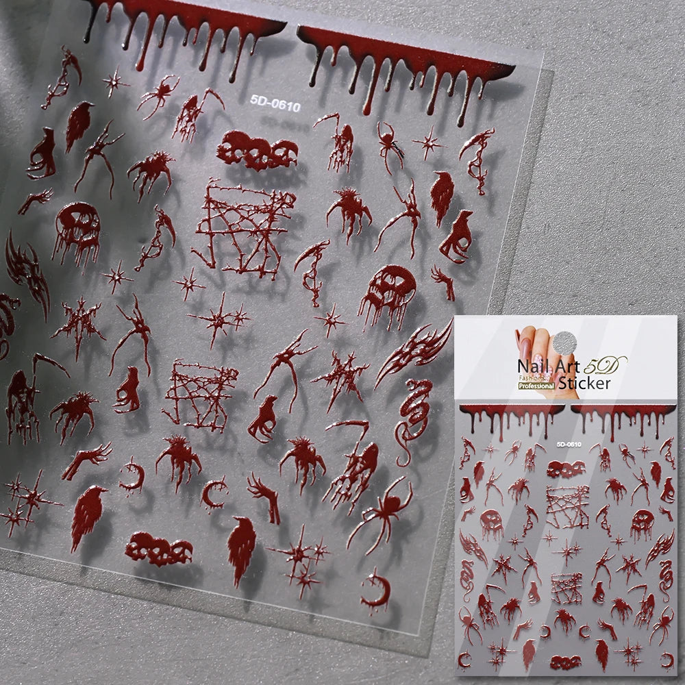 1sheet Bleeding Scars Skeleton Halloween Nail Stickers Ghost Face Pumpkin Eyeball Horrible Nail Decals Halloween Manicure Slider
