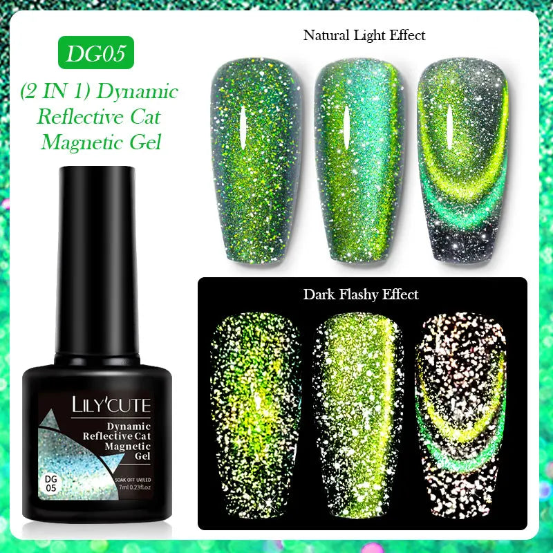 LILYCUTE 7ml 9D Black Crystal Cat Magnetic Gel Nail Polish Laser Silver Glitter Semi Permanent Manicure For Nail Art Gel Varnish