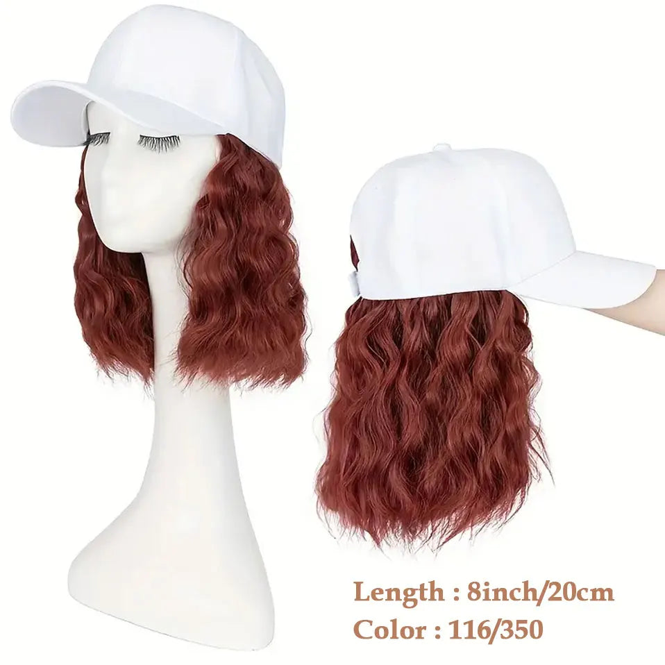 8" Short Wave Baseball Cap Wigs with Curly Hair Extensions for Women Daily Wear Synthetic Wave Adjustable Baseball Hat Wigs