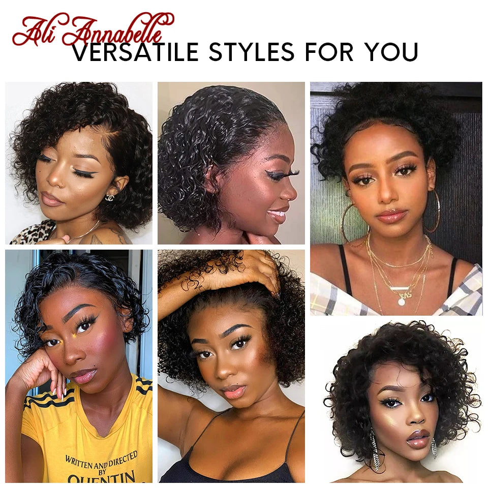 Ali Annabelle 13X1 Lace Part Curly Bob Wigs Human Hair Wigs For Women Short Pixie Cut Curly Bob Wigs Brazilian Transparent 150%