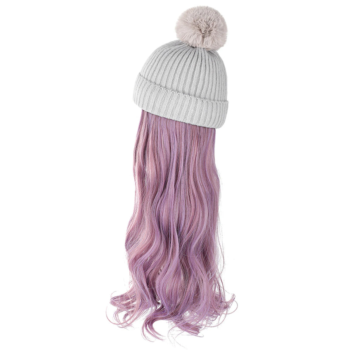 Winter Female Hat Wig With Curly Hair Extensions Synthetic Wave Wig Cap Dismountable Stylish Outdoors Beanie For Camping Hiking