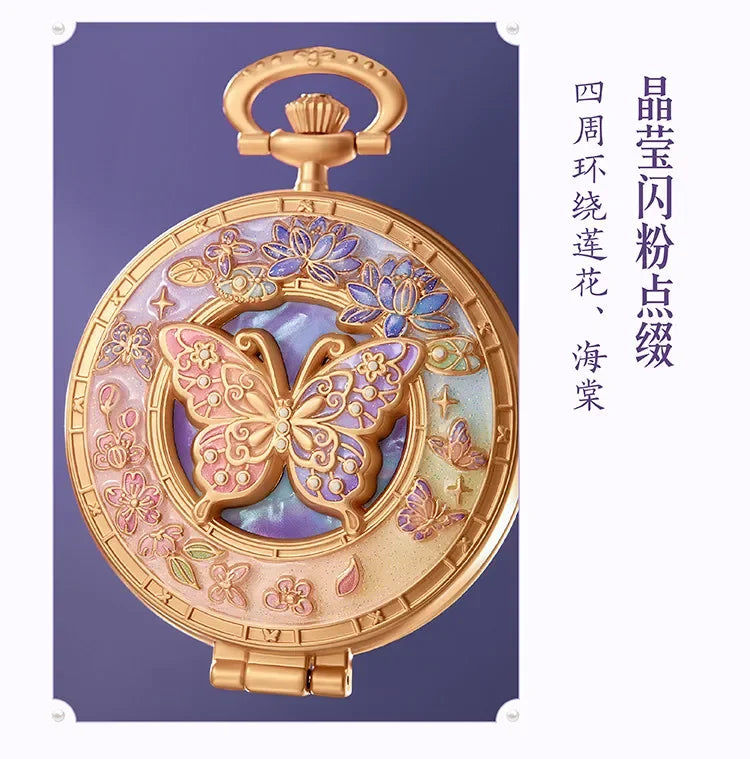 Dream Butterfly Luminous Pocket Makeup Mirrors Floral Butterfly Engraved Design,Portable Folding Mirror Birthday Gift