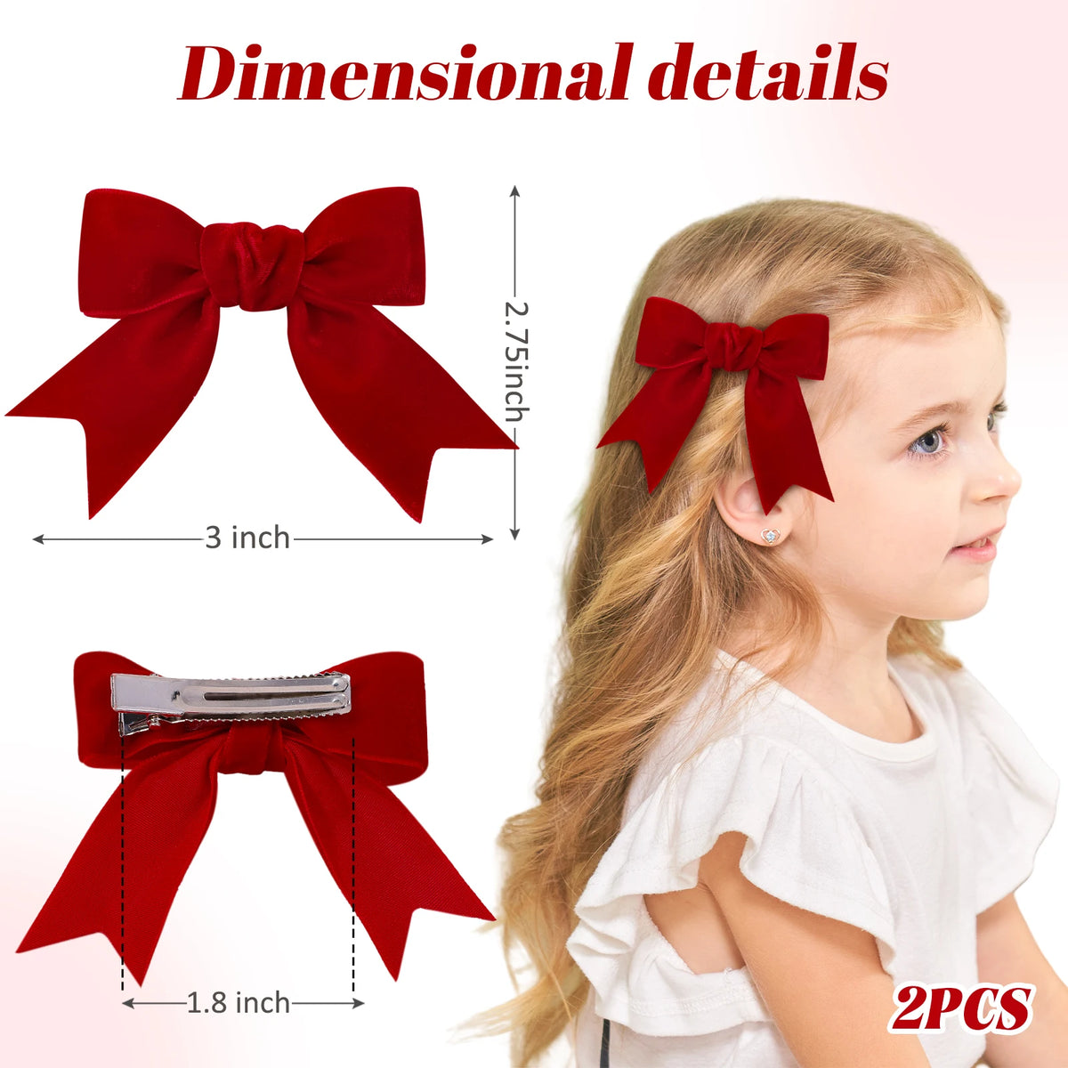 2pcs Christmas Velvet Ribbon Bows Hair Clips for Baby Girls Retro Red Green Handmade Hairpin Headwear New Year Hair Accessories