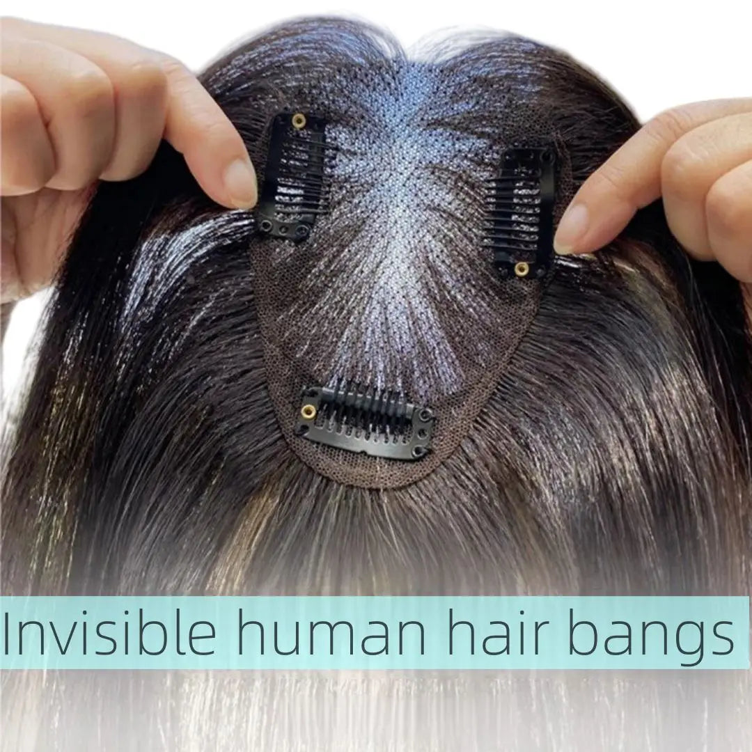 7x10cm Breathable Lace Human Hair Toppers 10 Inch Invisible Clip In Bangs for Women Natural Hairpieces Cover Thinning Hair Daily