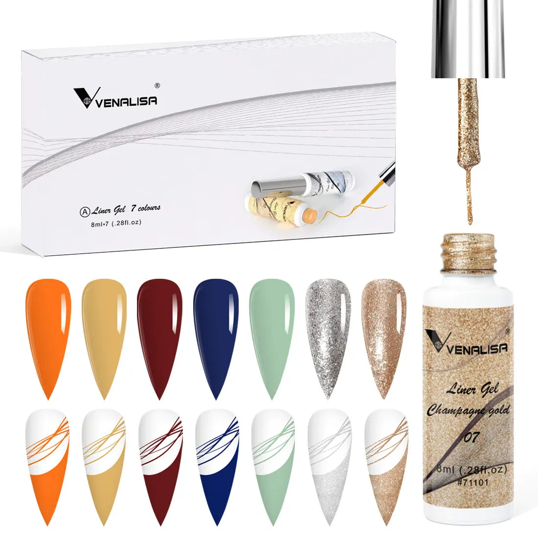 8ml VENALISA Liner Gel White Line French Nail Gel Polish 21 Colors Soak Off UV/LED Painting Gel Beautiful Semi Permanent Varnish