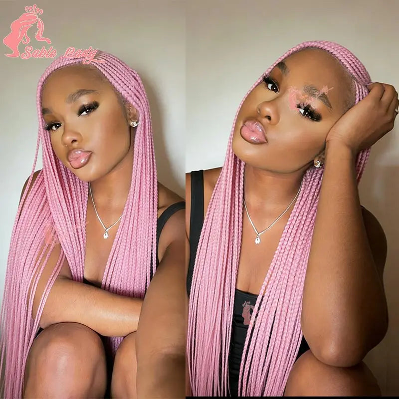 Faux Locs Crochet Cornrow Braided Wig Synthetic Full Lace Knotless Box Braids Wig Side Part Lace Wig Box Braided Wig for Women