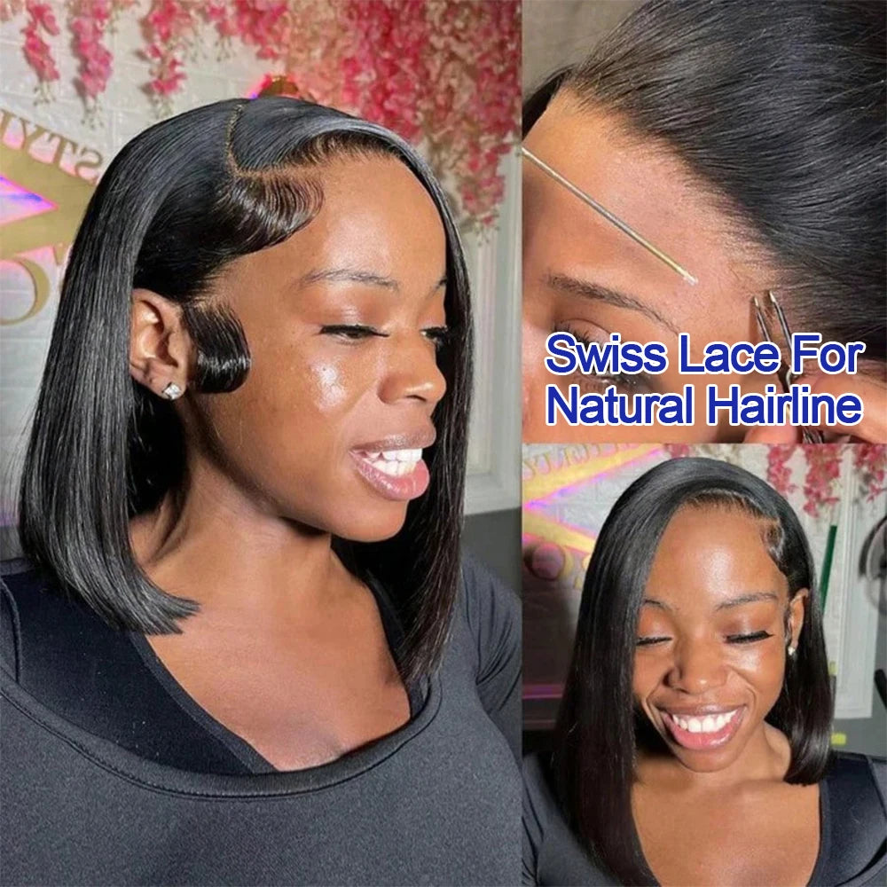 Brazilian HD Transparent 13x4 Bone Straight Short Bob Human Hair Wigs 13x6 Straight Lace Front Wigs For Women 250 Density