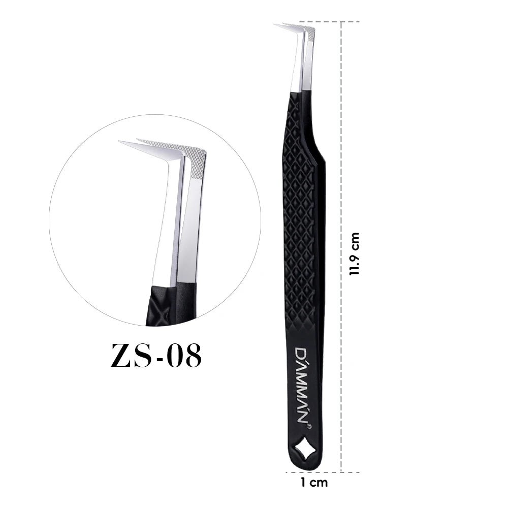 DAMMAN 3PCS Lash Tweezers Set Fiber Tip Tweezers for Eyelash Extension High Precision Eyelash Tweezers with Leather Case