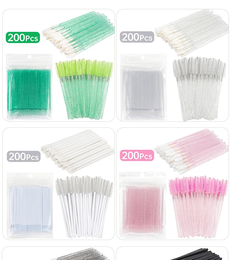 200pc Makeup Brush Set Eyelash Extension Microbush Lipstick Mascara Wands Applicator Eyebrow Comb Beauty Supplies Cosmetics Tool