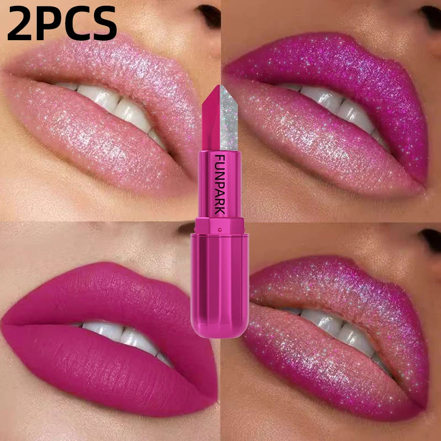2pcs Sexy Glitter Two-tone Lipstick Matte Lipsticks Cosmetics Easy to Use Lip Tint Makeup Lip Rose Red High Pigment Sexy Red Lip Glaze Beauty