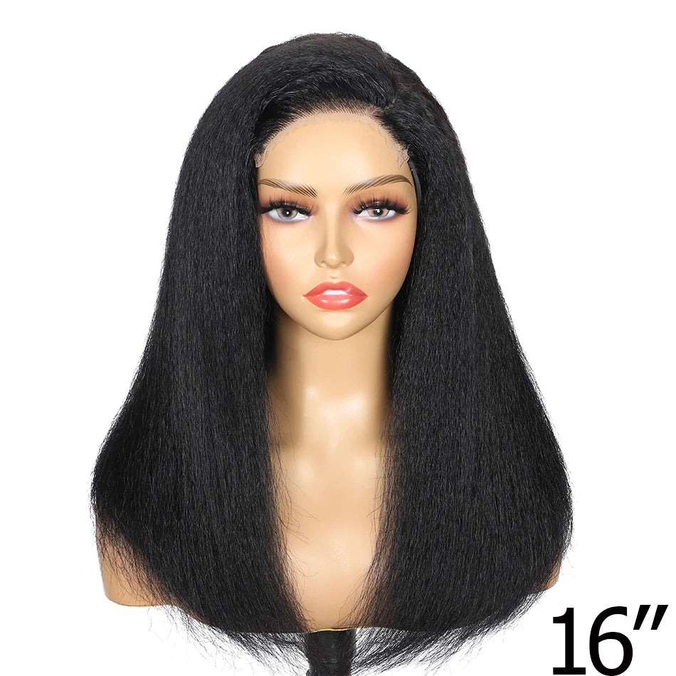 100% Human Hair Bob Yaki Straight Glueless HD Lace Closure Wigs 4C Precut Kinky Straight 5x5 Lace Wig With Drawstring PrePlucked