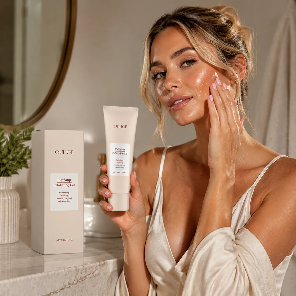 OUHOE Purifying Exfoliating Gel 50g, Refreshing Cleansing Peeling Gel, Moisturizing Rejuvenating Skin Exfoliator, Gentle Face Body Exfoliating Scrub Gel for Daily Skin Care