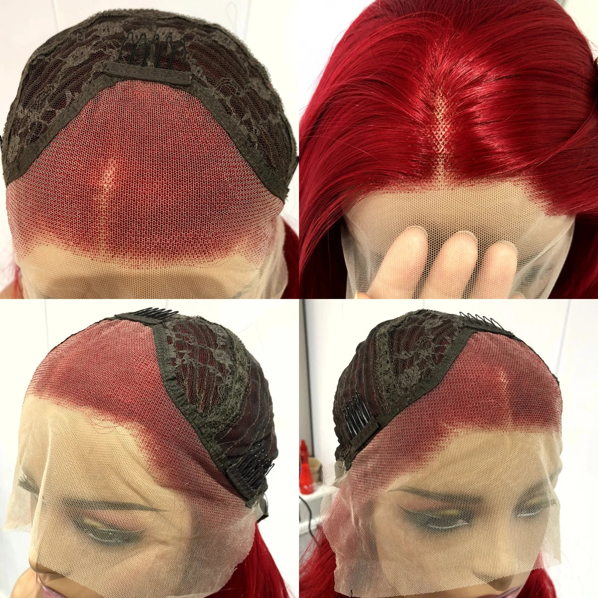 Dark Red Wig Natural Curly Long Wavy Synthetic Middle Part Loose Deep Wave 13X4 Lace Front Wigs for Women Daily Party Cosplay