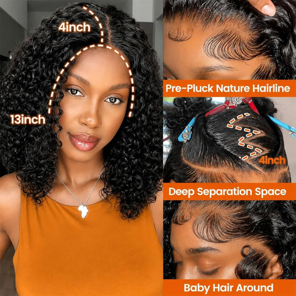 13X6 Kinky Short Curly Bob Wig 16 Inch Lace Frontal Wig Human Hair Deep Curly 13x4 HD Transparent Lace Closure Wigs Pre Plucked