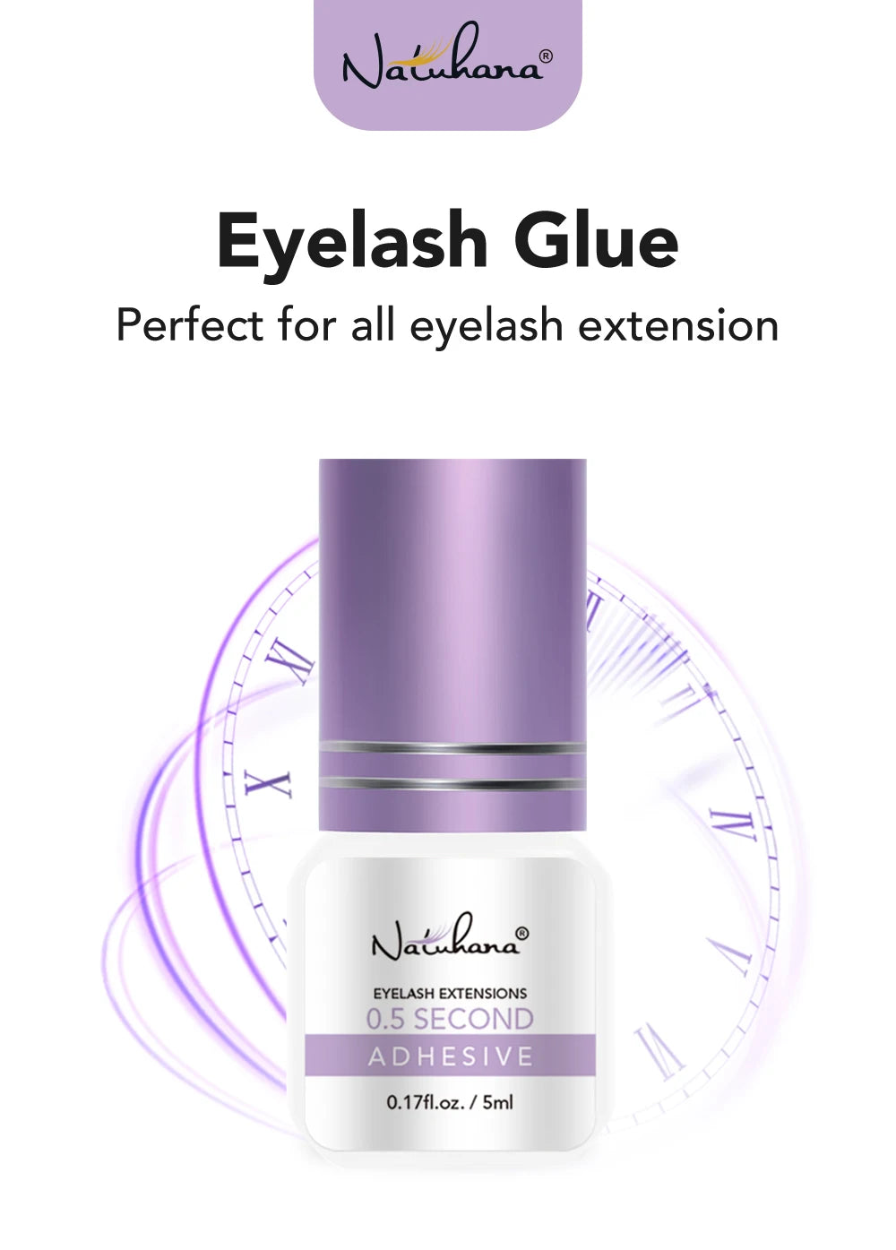 NATUHANA 5ml 1 Second Fast Drying Strong False Eye Lash Extension Glue Adhesive Retention 5-7 Weeks Low Smell Mink Eyelash Glue
