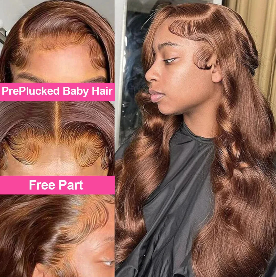 200 Density 30 38Inch Chocolate Brown Body Wave Human Hair Wigs Brazilian 13x6 HD Lace Frontal Wigs #4 Color 13x4 Lace Front Wig