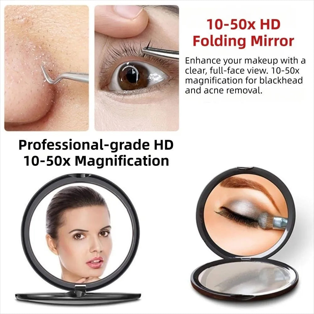 10-50x Magnification Folding Magnifying Makeup Mirror Stylish Appearance Double Sided Portable Mini Makeup Mirror