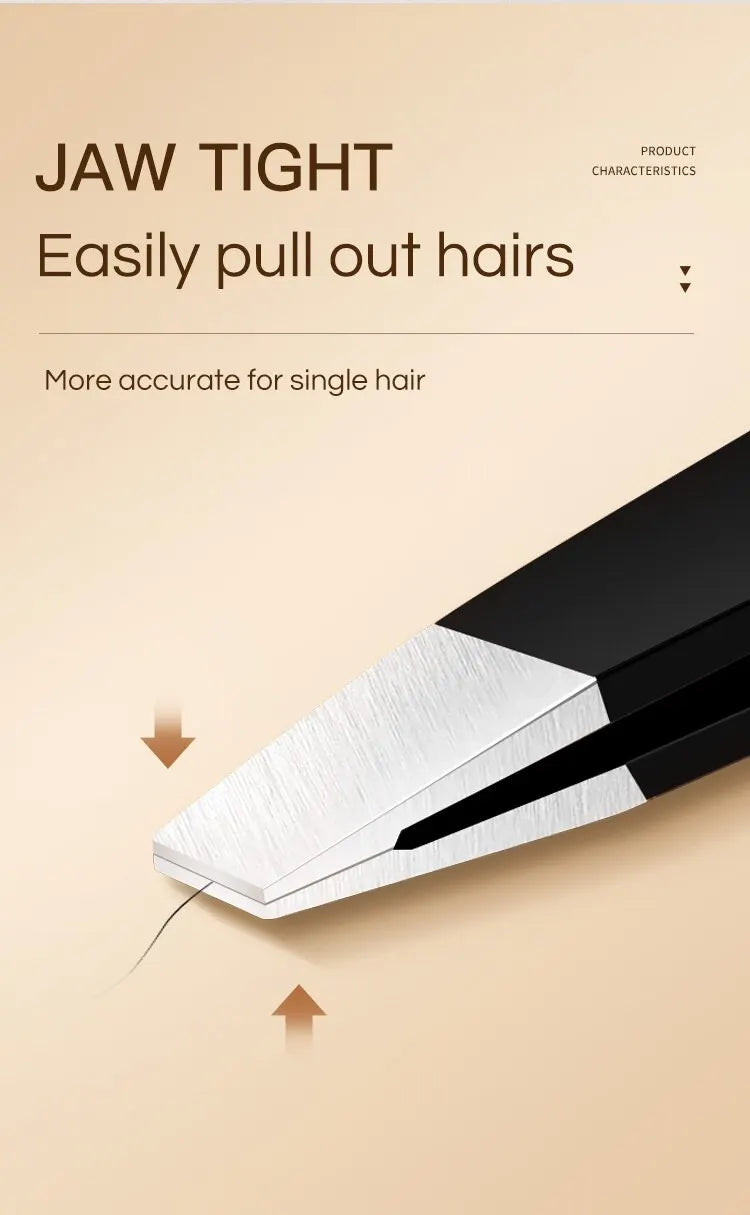 GECOMO Stainless Steel Black Eyebrow Tweezer with Slant and Flat Point Beauty Tools for Eyebrows & Ingrown Hair Removal