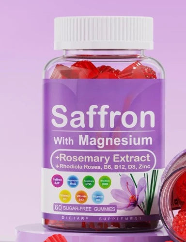 Saffron Gummies with Magnesium Glycinate, Rhodiola & Rosemary for Mood, Sleep & Focus Support, Sugar-Free 60 Count