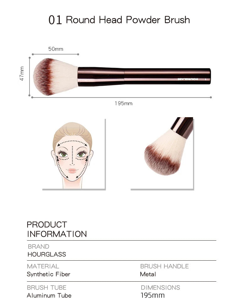 Hourglass Makeup Brush- No.1 Round Head Powder Brush Soft and Skin-friendly Fiber Hair Fashion Design Single Face Brush