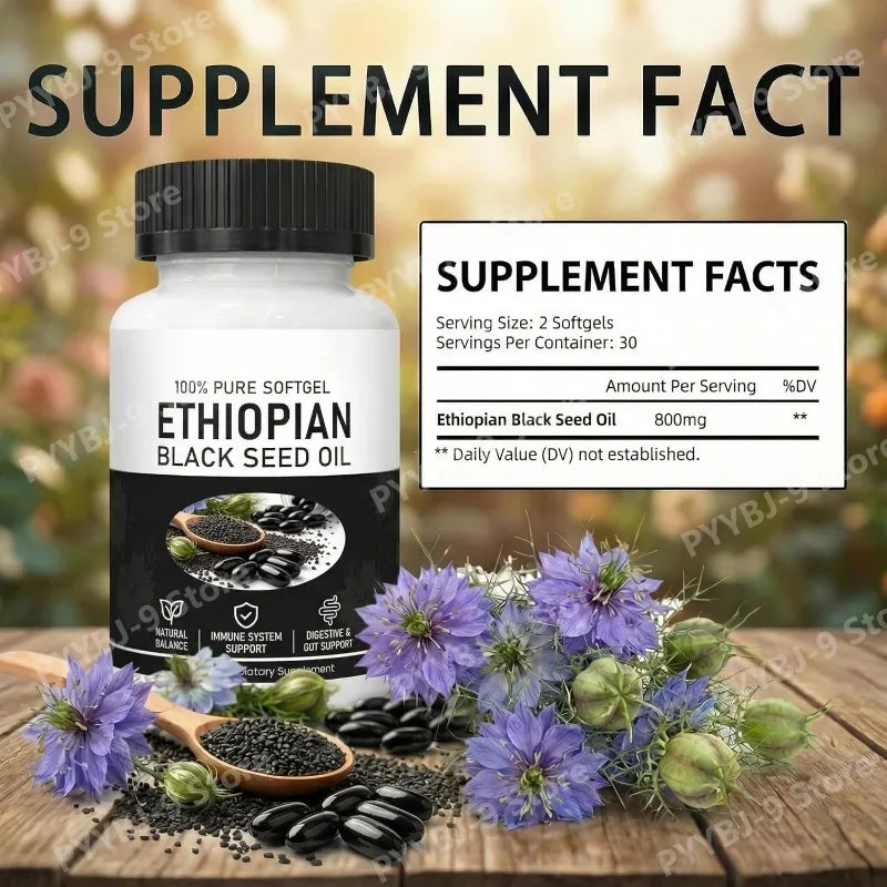 Ethiopian Black Seed Oil Softgels with Vitamin C, Zinc, Ginger and Turmeric for Immune & Antioxidant Support, 60 Softgels