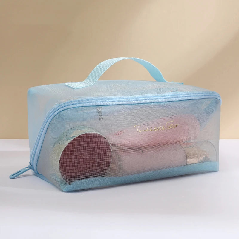 New Transparent Mesh Pillow Cosmetic Bag Travel Tote Makeup Toiletry Storage Pouch Washbag Large Capacity Organizer Zipper Bags
