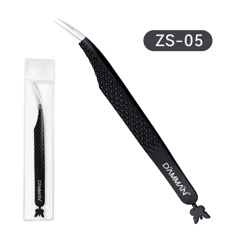 DAMMAN Fiber Tip Lash Extensions Tweezers Professional Eyelash Tweezers Anti-slip Lash Tweezers Eyelash Extension Supplies