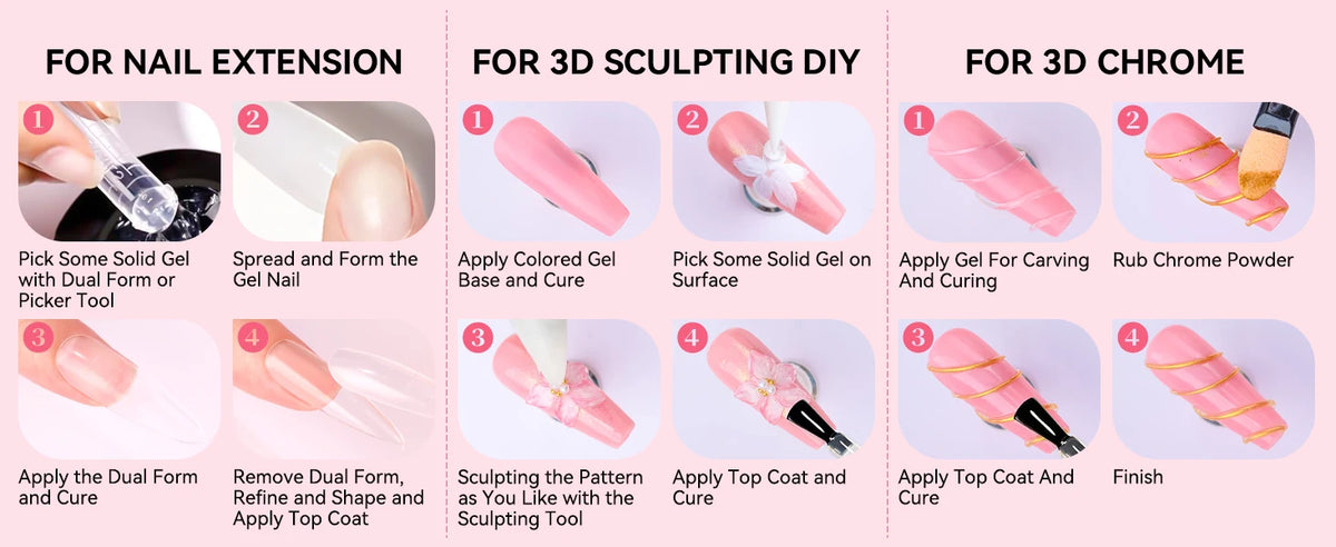 Makartt Solid Gel Builder: 4-in-1 Clear White Non-sticky for Extension 3D Sculpting Nail, UV Glue for Acrylic Tips, Rhinestones