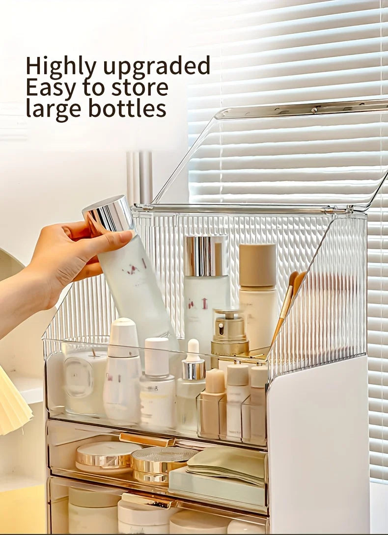Makeup Organizer Countertop with Lid 3 Tiers Clear Skincare Cosmetic Display Storage Case for Vanity Bedroom Bathroom Dresser