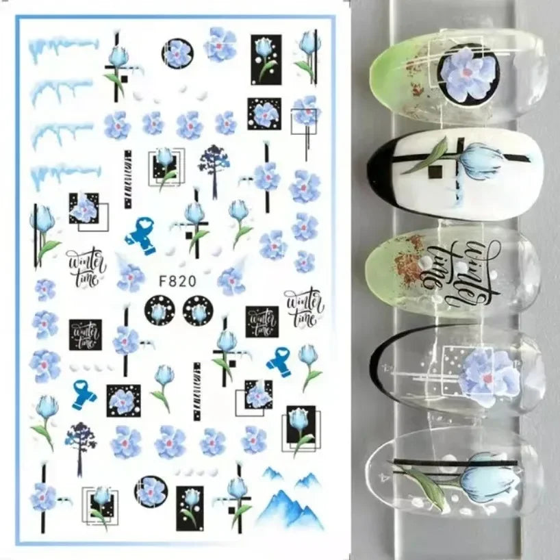 5D White Snowflakes Embossed Nail Art Stickers Winter Charm Decals Self Adhesive Christmas New Year Slider Decoration Manicure
