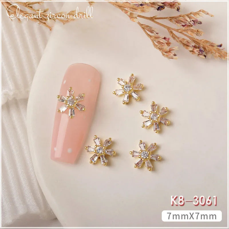 2pcs Christmas Nail Zircon Charms Luxury Snowflake Snowman Elk Small Bell Tree Nail Gem Ornament New Year Nail Art Accessories