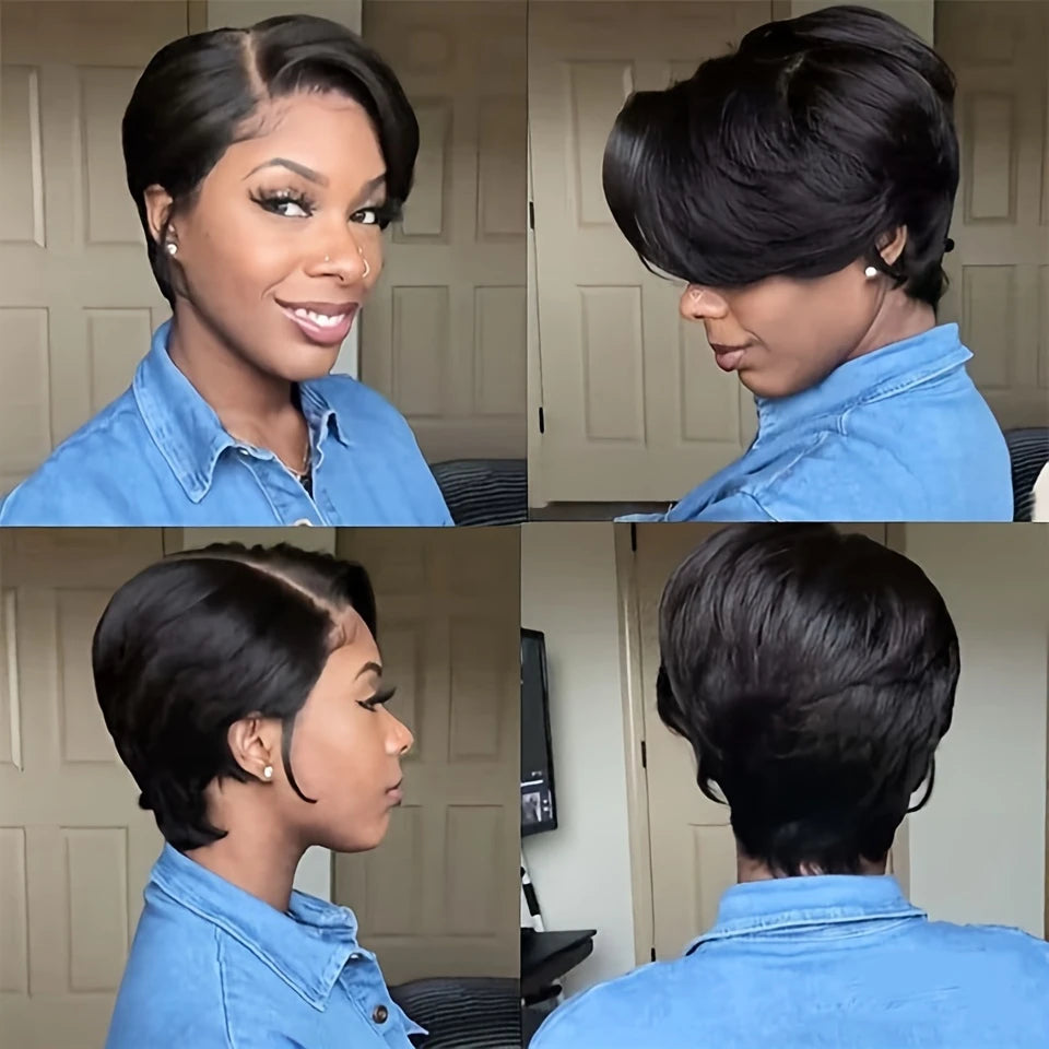 Pixie Cut Wig Transparent Lace Human Hair Wigs Short Bob Wig T Part Lace Wig Prepluck Brazilia Human Hair For Women