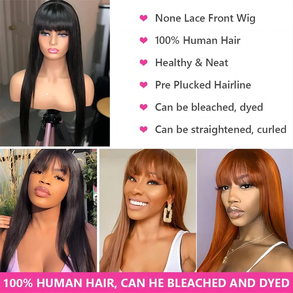 Peruvian 30 Inch Straight Full Machine Made Wig with Bang 180% Natural Human Hair Wig For Women Pre-Plucked Remy Hair Cheap Wig