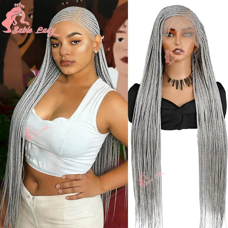 Faux Locs Crochet Cornrow Braided Wig Synthetic Full Lace Knotless Box Braids Wig Side Part Lace Wig Box Braided Wig for Women