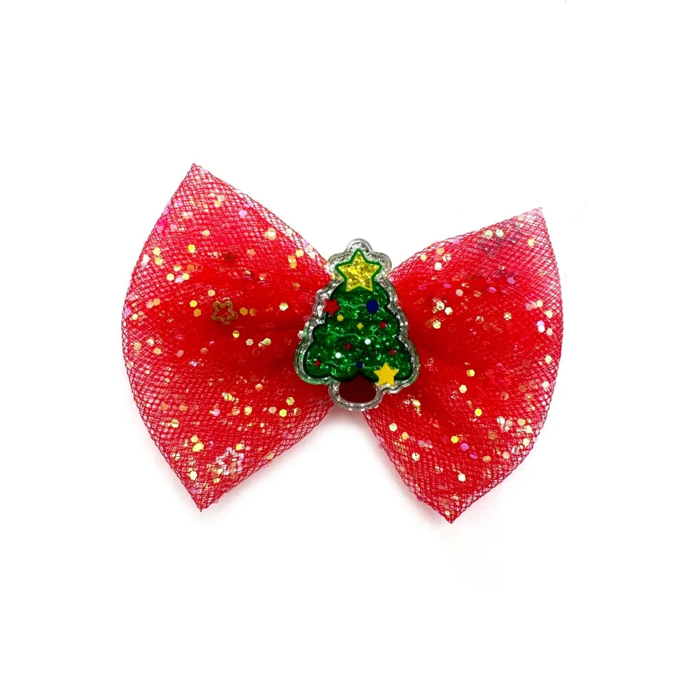 50pcs Christmas Small Dog Grooming Bows Rubber Bands for Dogs Xmas Pet Dog Hair Bow for Grooming Small Dog Cat Hair Accessories