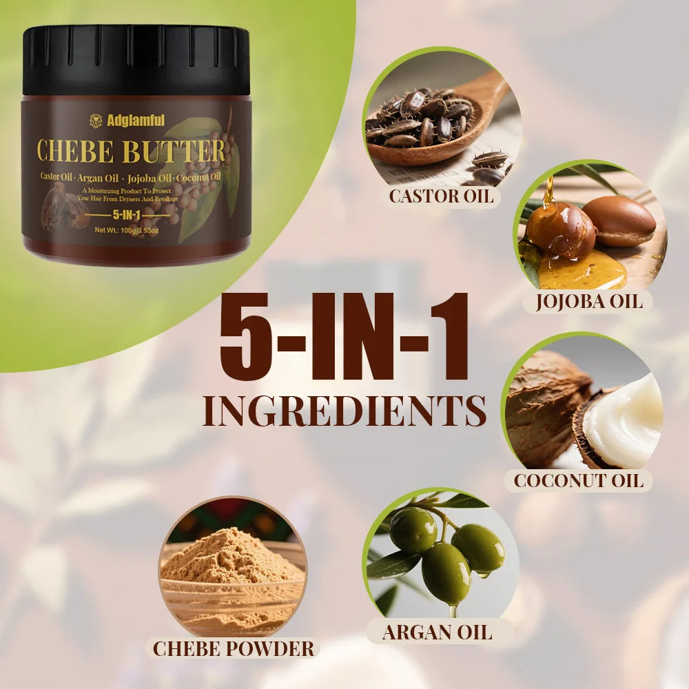 Chebe Butter Hair Oil 100g – 5-in-1 Deep Moisturizing Treatment for Frizz Control, Curly & Damaged Hair