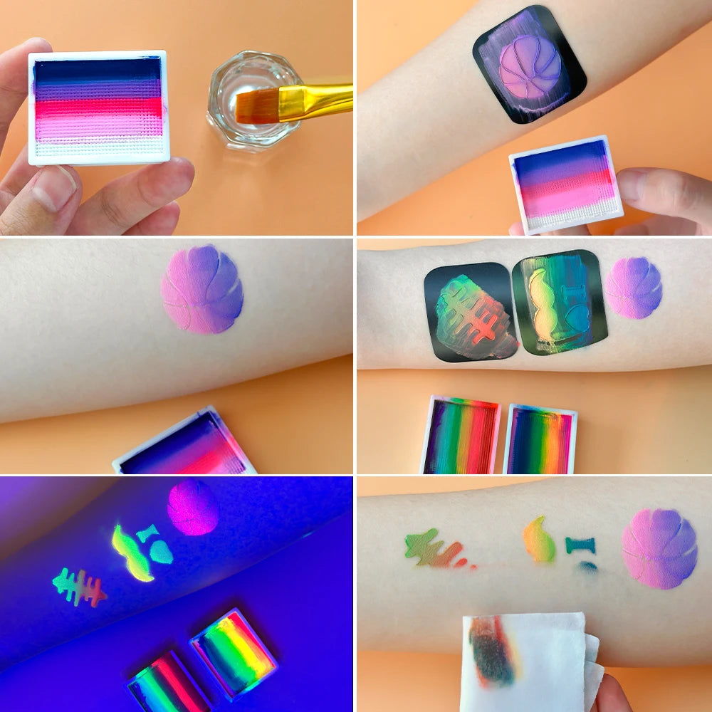12-Color Rainbow Face and Body Paint Kit, Water-Soluble, Vibrant Palette with Brush for Halloween, Cosplay, Parties,Party Makeup