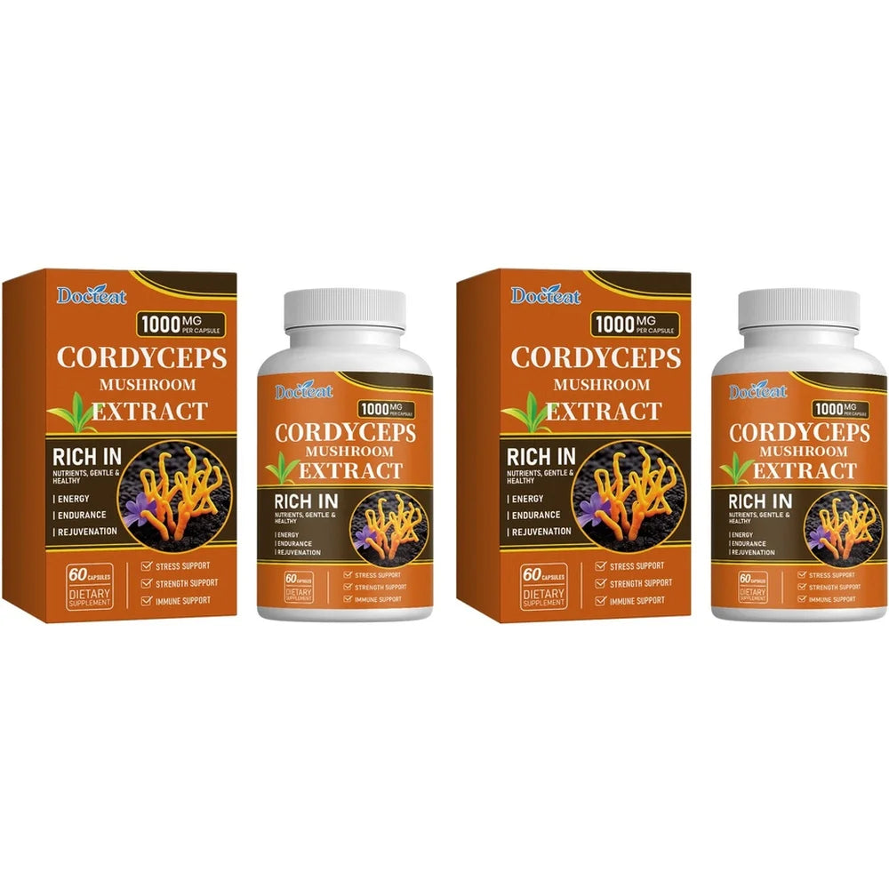 Docteat Cordyceps Mushroom Extract Capsules with Energy Mental Clarity Stress Balance Support Daily Vitality, 60 Capsules