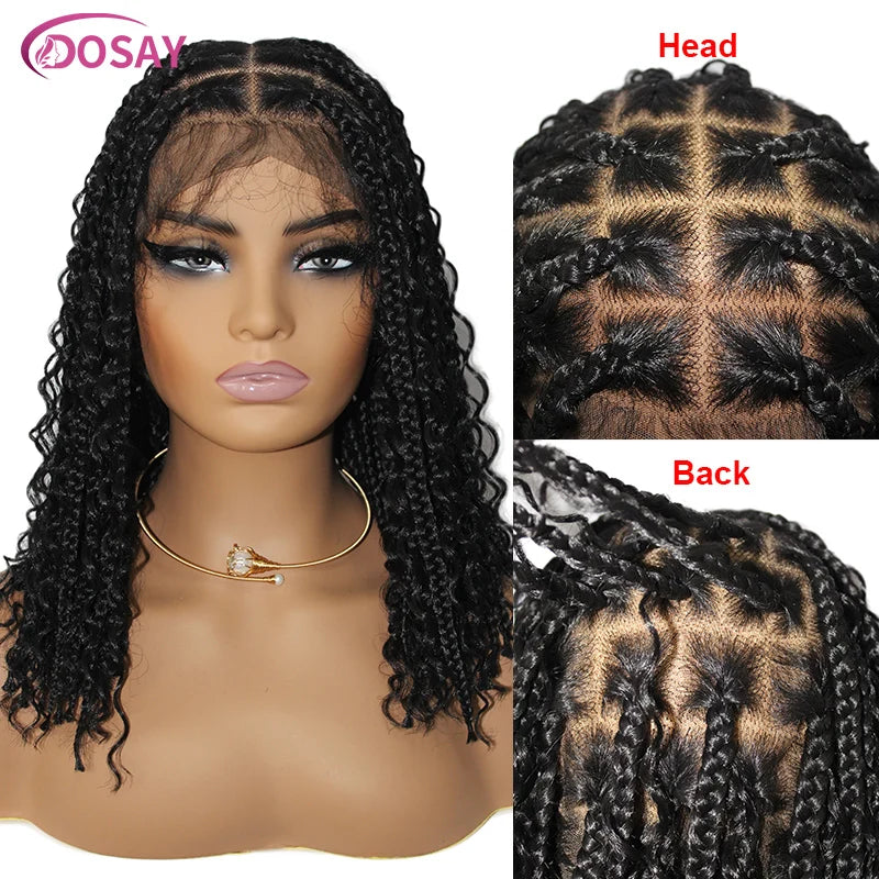 Short 12 Inch Bohemian Curly Braided Full Lace Front Wigs Knotless Box Braid Bob Wig Women Synthetic Locs Goddess Cornrow Braids