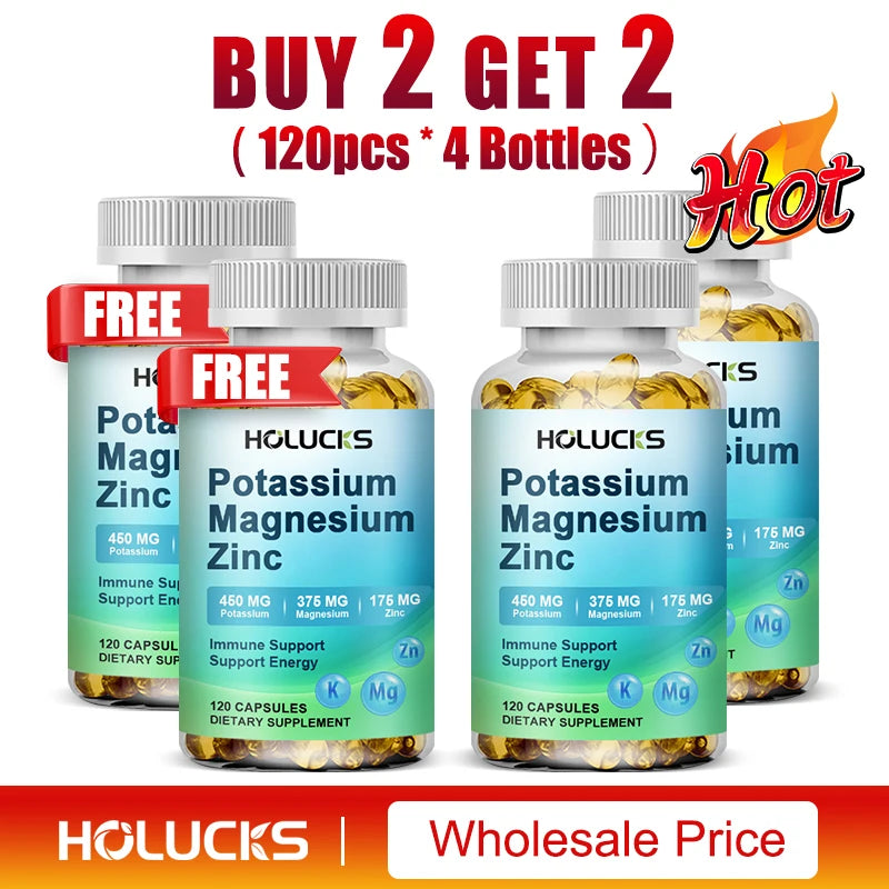 Potassium Magnesium Zinc Capsules - Bone & Heart Health Supplement, Sleep Support, Muscle Relaxation, Stress & Anxiety Relief