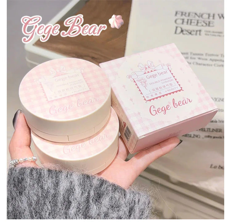 2 in 1 Double Layer Powder Cushion Clear Natural Lasting Brightening Gege Bear Makeup Concealer Loose Powder Cushion Cream